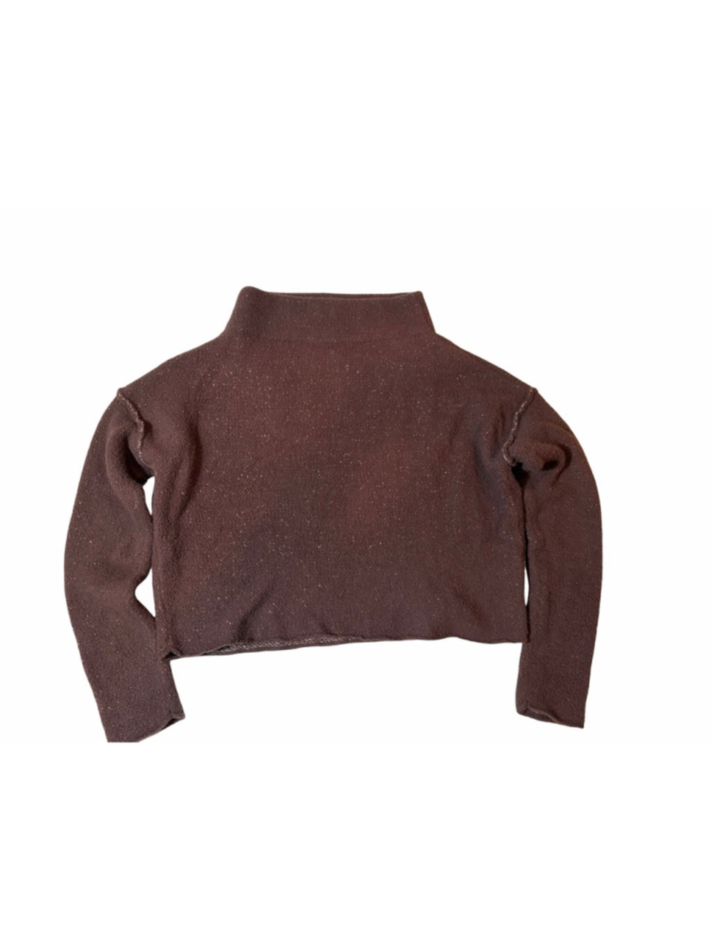Free People San Vincente Funnel Neck Sweater Brown Tweed Cropped Small